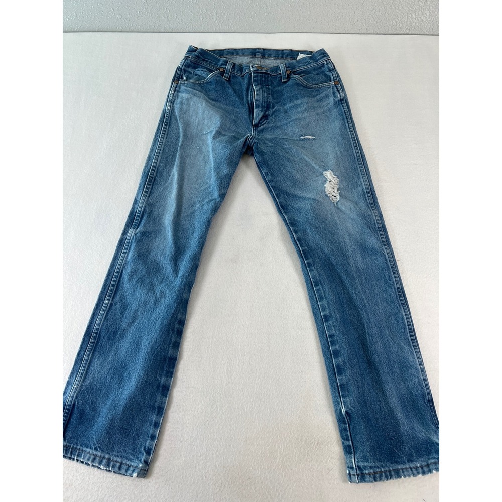 Wrangler 13MWZ Jeans Mens 32x30 Blue Good Distressed Cowboy Cut Denim Straight